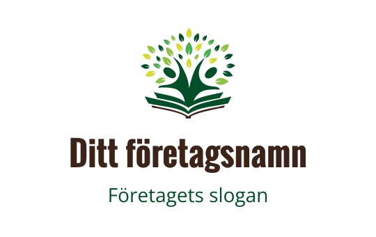 Modern trädlogo med gröna blad och en öppen bok som bas