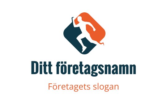 Dynamisk logotypdesign med en löpare i orange och blå former