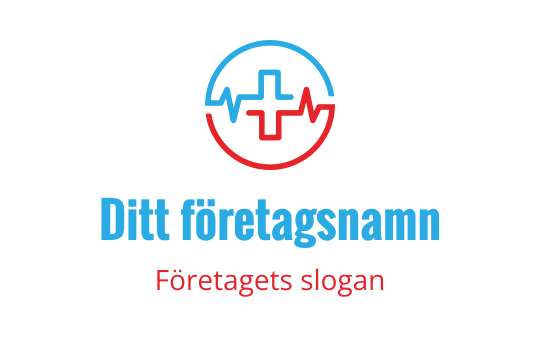 Modern logotypdesign med ett rött och blått medicinskt kors och en hjärtslaglinje