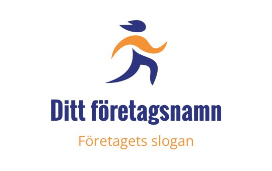 Dynamisk logotypdesign med en stiliserad löpare i blått och orange