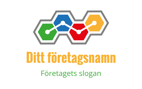 Färgglad hexagonal logotypdesign med sammanlänkade former i grönt, rött, blått och gult