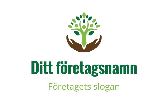 Modern logotypdesign med ett träd och händer i grönt och brunt