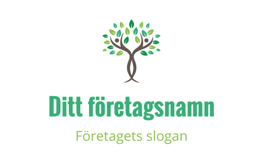Modern trädlogo med gröna blad och brun stam