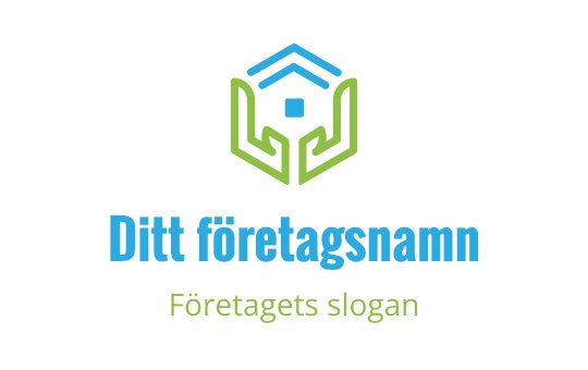Modern logotypdesign med ett hus och händer i grönt och blått