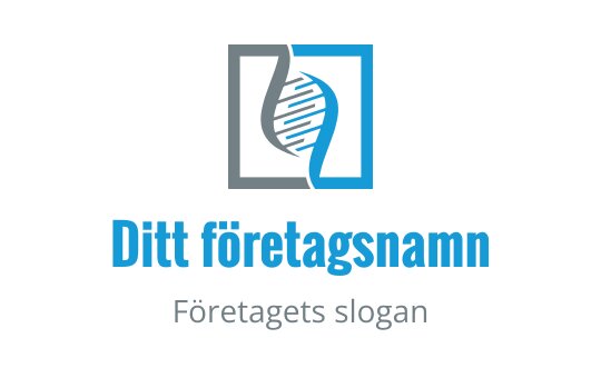 Modern logotypdesign med en stiliserad DNA-sträng i blått och grått