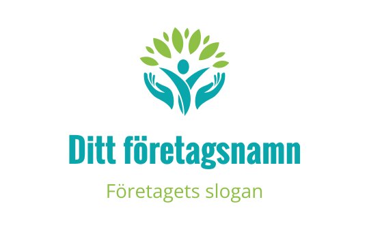 Modern logotypdesign med ett träd och händer i grönt och blått