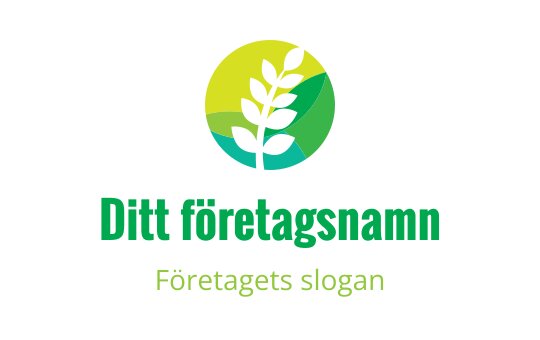 Modern logotypdesign med ett grönt blad i en cirkulär gradientbakgrund