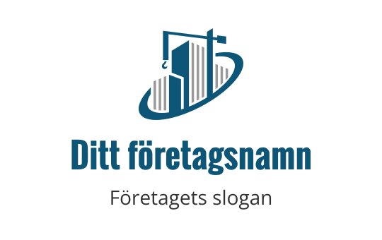 Modern logotypdesign med en stiliserad byggnad och våg i blått
