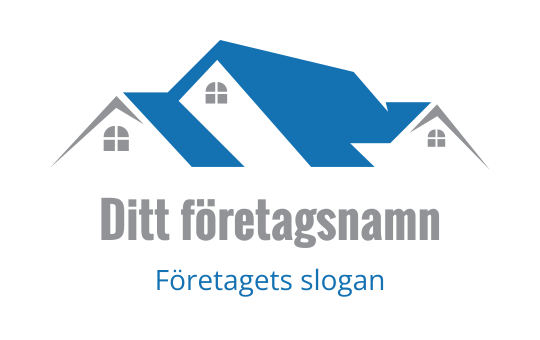 Modern blå och grå logotypdesign med stiliserade tak och fönster