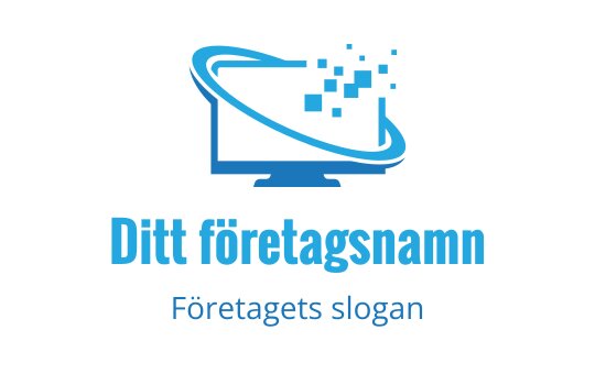 Modern blå logotypdesign med en dator och digitala element