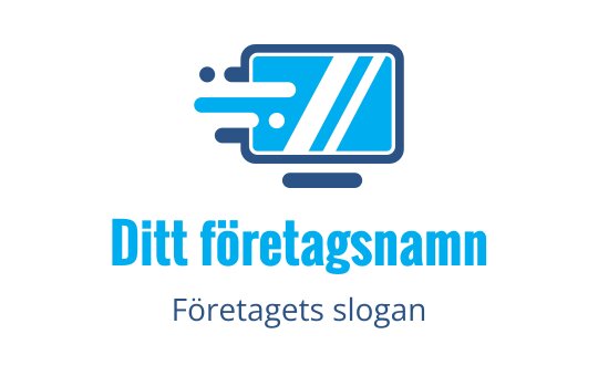 Modern blå logotypdesign med en stiliserad dator och rörelselinjer