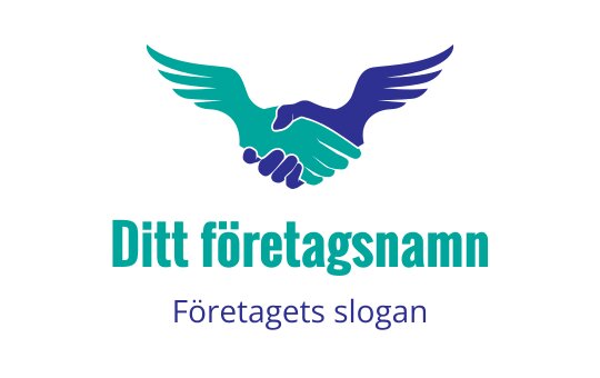 Modern logotypdesign med ett handslag och stiliserade vingar i blått och grönt