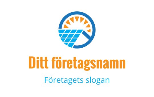 Modern logotypdesign med sol och solpanelselement i blått och orange