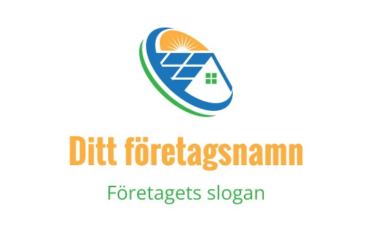 Modern logotypdesign med ett hus, en sol och solpaneler