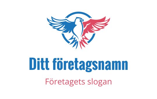 Tydlig örnlogo med röda och blå vingar i en cirkulär ram