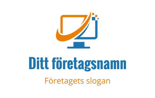 Modern logotypdesign med en datorskärm och dynamiska svepelement