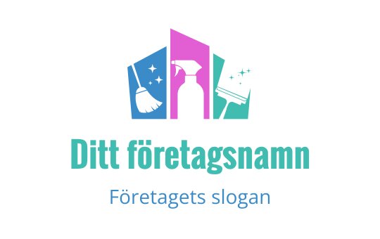 Färgglad logotypdesign med städverktyg och en sprayflaska
