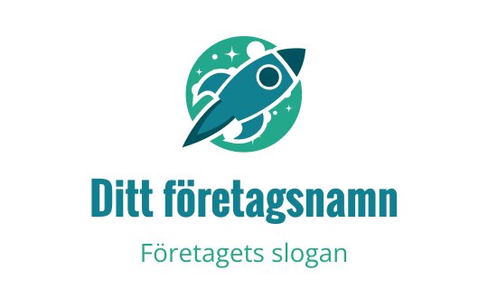 Lekfull raketlogo med en teal cirkulär bakgrund