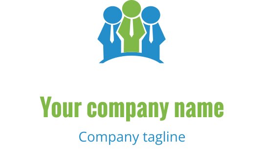 Professionell logotypdesign med tre stiliserade figurer i blått och grönt