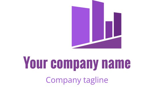 Modernt lila logotypdesign med abstrakta stapelformer och rena linjer