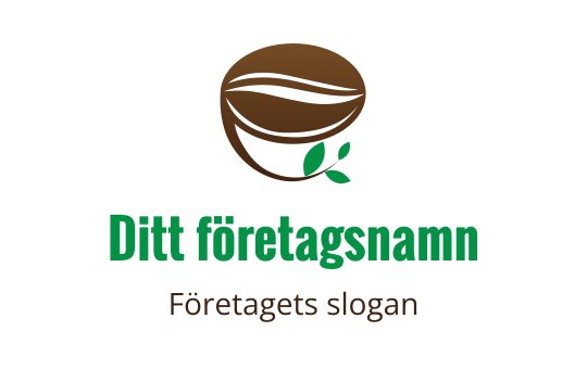 Modern logotypdesign med kaffebönor, gröna blad och jordnära färger