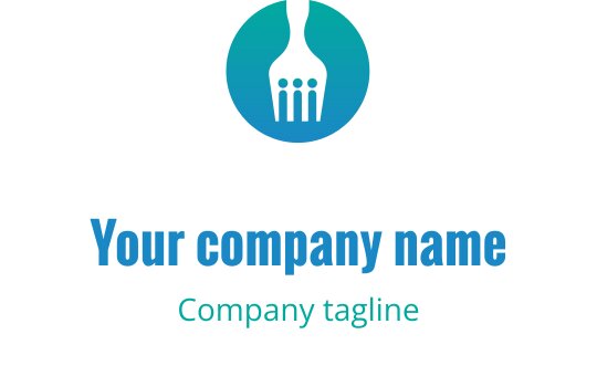 Modern logotypdesign med en gaffel i en cirkulär gradientbakgrund