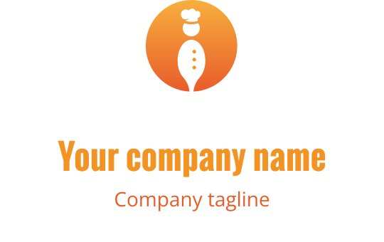 Kockhatt logo design med en gradient orange cirkel och sked