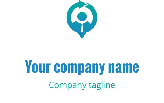 Modern logotypdesign med en blå kompass och penna i kombination