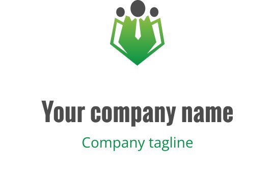 Modern logotypdesign med en grön sköld, figurer och en slips