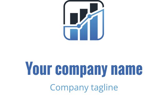 Modern logotypdesign med ett stapeldiagram och en stigande linje i blå nyanser