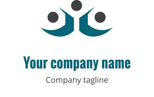 Modern logotypdesign med abstrakta figurer i teal och grått