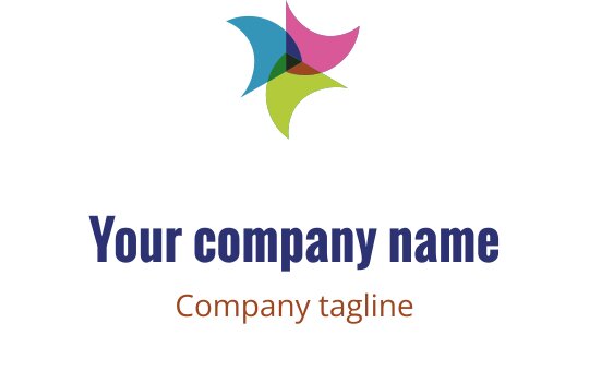 Färgglad abstrakt logotypdesign med överlappande former i blått, rosa och grönt