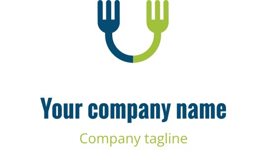 Modern logotypdesign med sammanflätade gafflar i blått och grönt