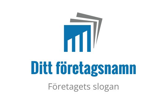 Modern blå logo med staplade dokument och en byggnadssilhuett