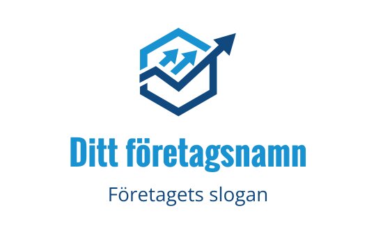 Modern hexagonal logotyp med uppåtriktade pilar i blå nyanser