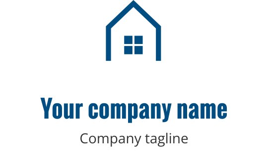 Teal logo med en stiliserad byggnadssilhuett och geometriska former