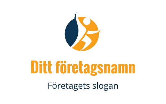 Dynamisk logotypdesign med en stiliserad figur i orange och blått
