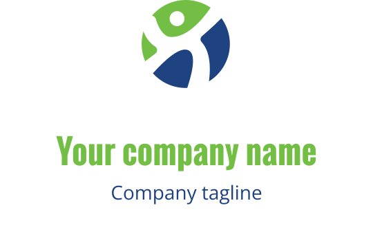 Modern logotypdesign med en stiliserad figur i grönt och blått