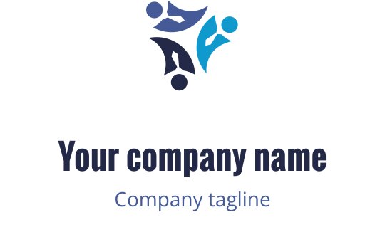 Modern logotypdesign med abstrakta figurer i blått och mörkblått