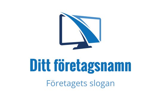 Modern blå logotypdesign med en datorskärm och dynamiska linjer
