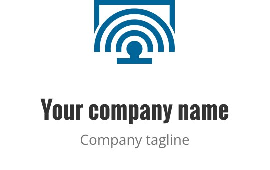 Modern logotypdesign med en blå båge och cirkulära element