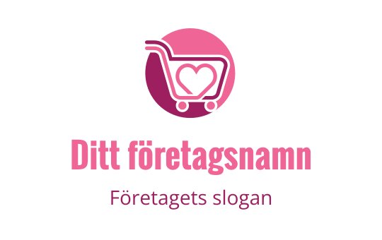 Modern kundvagnslogo med ett hjärtsymbol i rosa