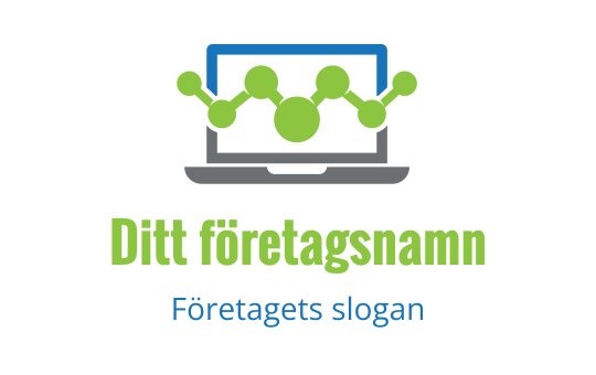 Modern laptop logotypdesign med gröna molekylära strukturelement