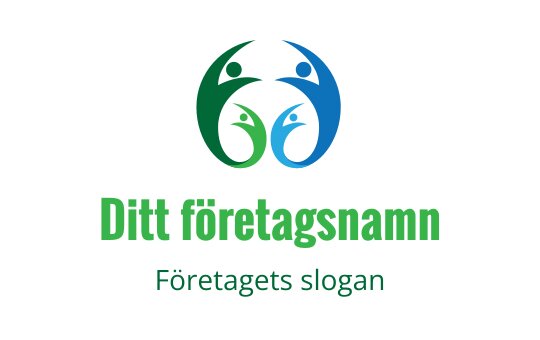 Modern logotypdesign med sammanlänkade figurer i grönt och blått