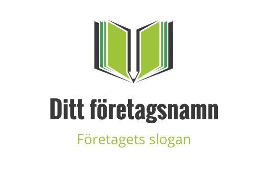 Modern logotypdesign av en öppen bok med gröna sidor och skarpa linjer