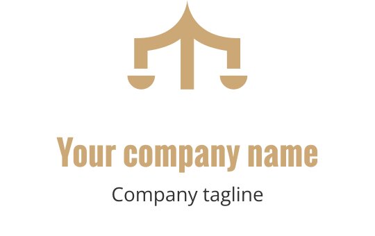 Stilren logotypdesign med en balanserad våg i guld och svart