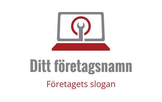 Modern logotypdesign med en bärbar dator och en skiftnyckel i röd och grå