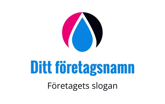 Modern logotypdesign med en blå vattendroppe i en cirkulär rosa och svart bakgrund