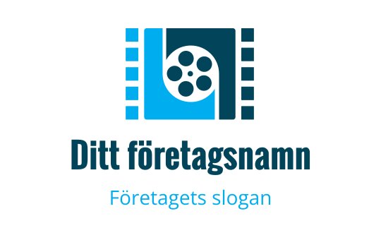 Modern logotypdesign med filmrulle och filmremsor i blå nyanser