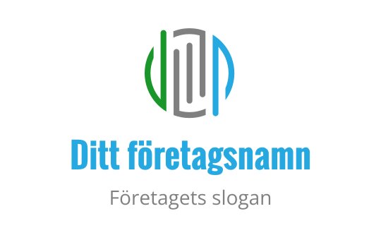 Modern logotypdesign med abstrakta former i grönt, blått och grått